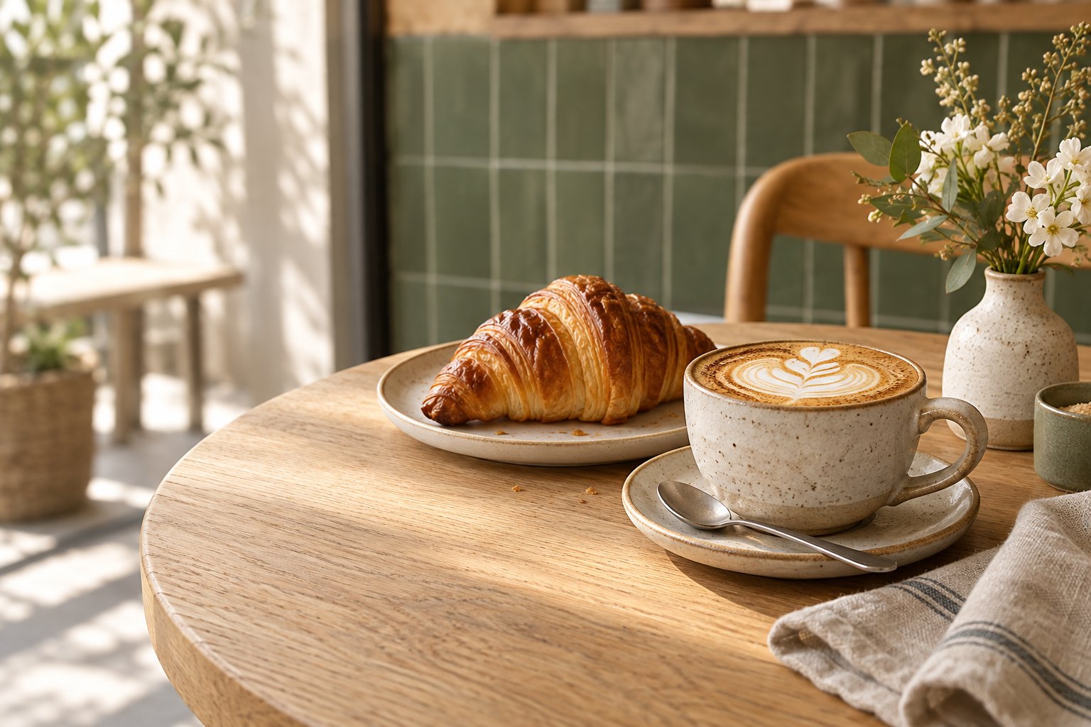 Café con leche y croissant de Miga & Miel